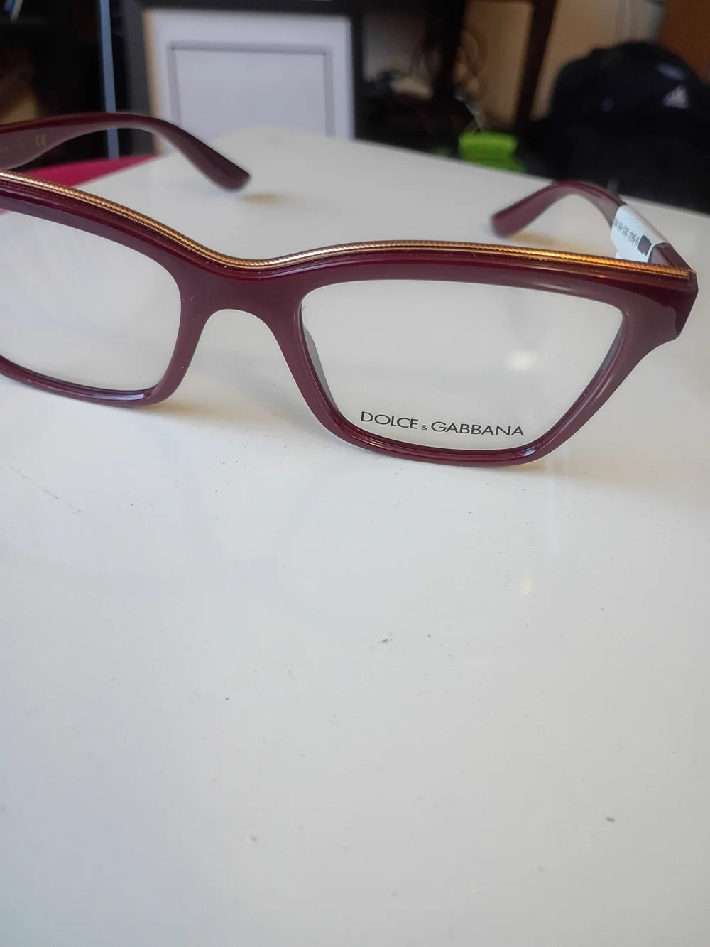 Dolce & Gabbana Burgundy Cat-Eye Glasses with Gold Trim